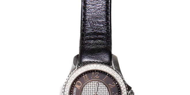 Dámské černo-stříbrné hodinky Morellato s černým koženým páskem