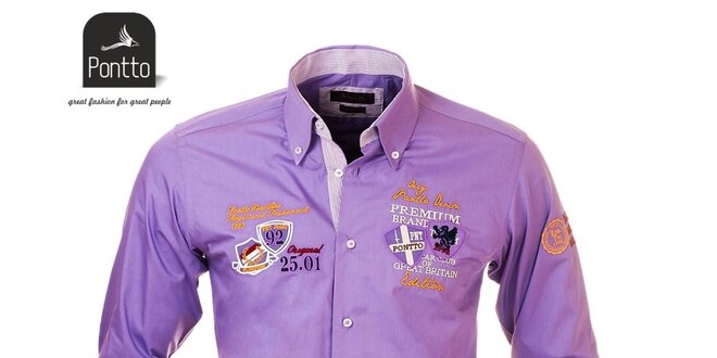 Pánská fialková košile Pontto s pruhovanou podšívkou