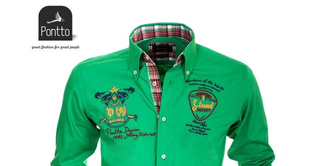 Pánská zelená košile s nášivkami Pontto