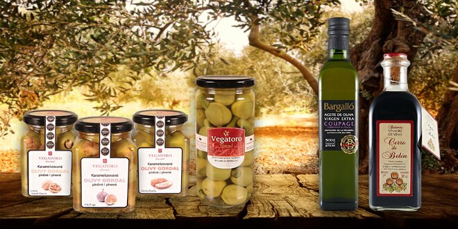Luxusní olivy, balsamico a olivové oleje