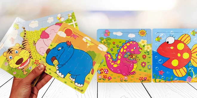 Set tří puzzle z dřevěné překližky pro nejmenší
