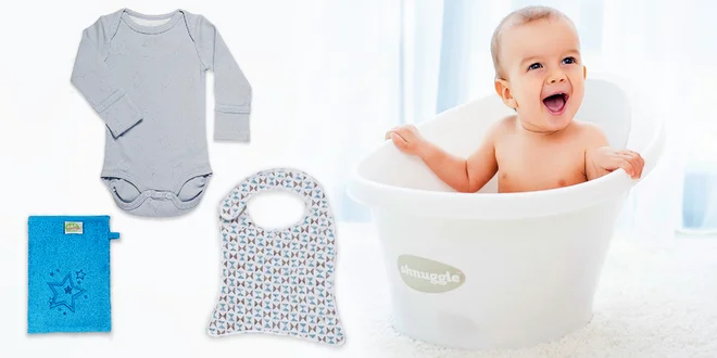 4dílný set pro miminka: vanička Shnuggle i body