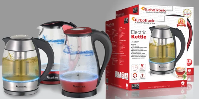 Rychlovarné konvice Turbotronic z průhledného skla