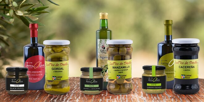 Španělské pochutiny: BIO olivový olej, mandle či tapenáda