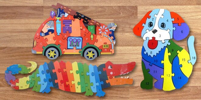Barevné dřevěné puzzle pro děti od 3 let