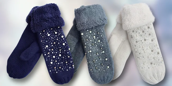 Dámské vlněné palčáky zdobené korálky