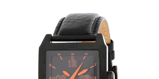 Pánské černé ocelové hodinky DKNY s koženým řemínkem