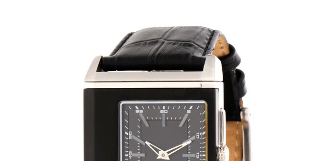 Pánské černo-stříbrné ocelové hodinky DKNY s koženým řemínkem