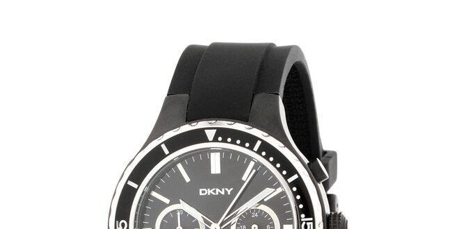 Pánské černé hodinky DKNY s černým silikonovým řemínkem