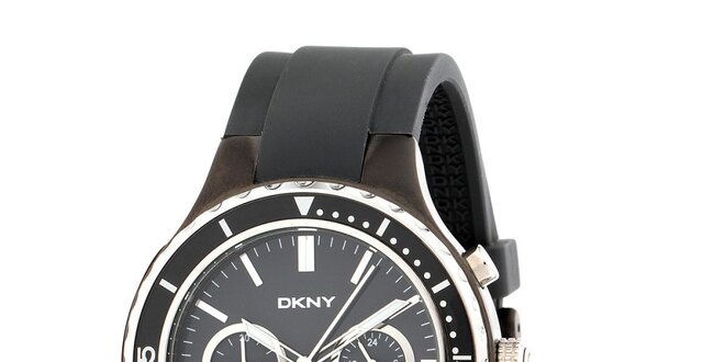 Pánské černé hodinky DKNY s černým silikonovým řemínkem