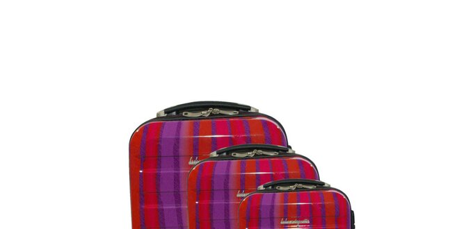 Dámský červeno-fialový pruhovaný set tří kufrů na kolečkách Lulu Castagnette