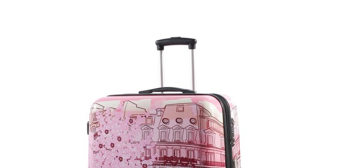 Dámský růžový kufr na kolečkách s potiskem Lollipops