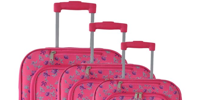 Dámský set tří růžových kufrů na kolečkách od Naf Naf
