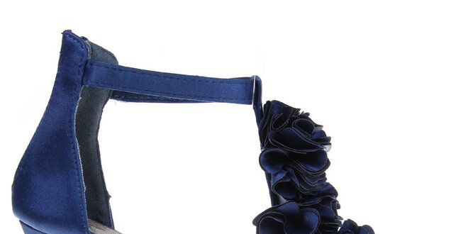 Dámské tmavě modré lodičky s květinovou aplikací KNK