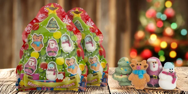 Stromeček se sladkými figurkami z marshmallow