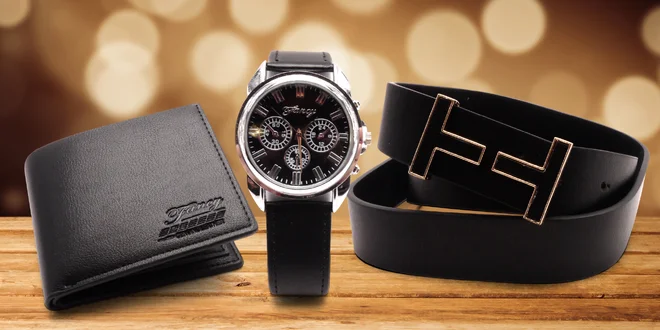 Dárkový set pro muže: hodinky, opasek a peněženka