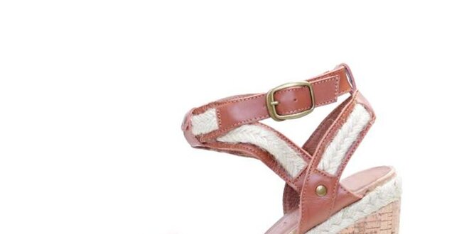 Dámské hnědé kožené sandály Sandalo na vysokém klínu