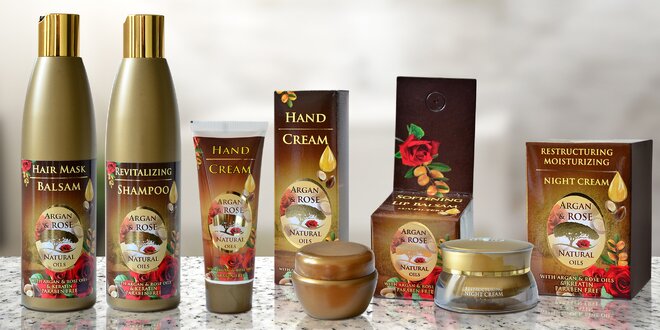 Kosmetické balíčky s arganovým a růžovým olejem