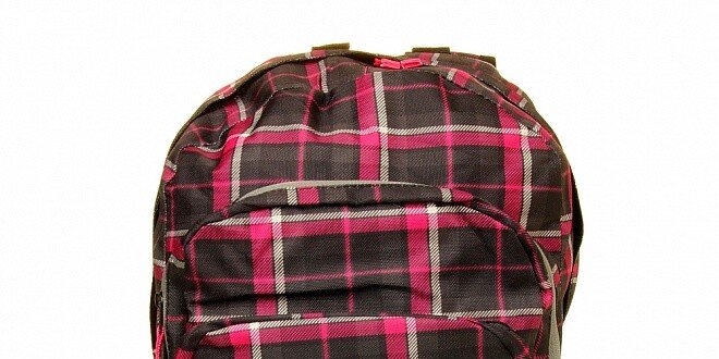 Dámský šedo-růžový kostkovaný batoh s logem Fundango