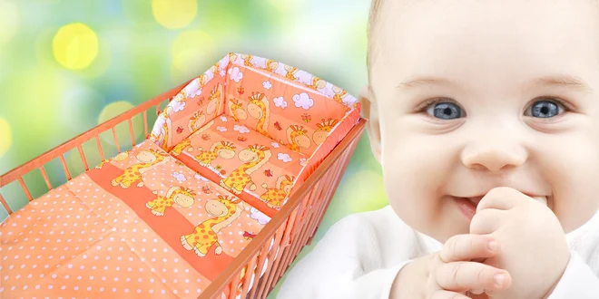 2 a 3dílné sady do dětské postýlky: mantinely a povlečení na peřinku a polštář