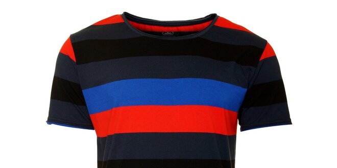 Pánské černo-šedé tričko Fundango s barevnými proužky
