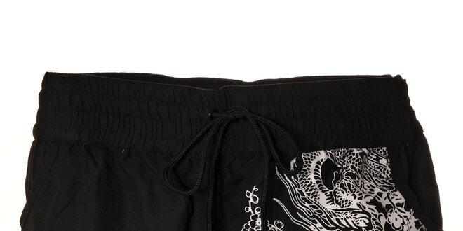 Dámské černé plátěné šortky Pussy Deluxe s bílým potiskem