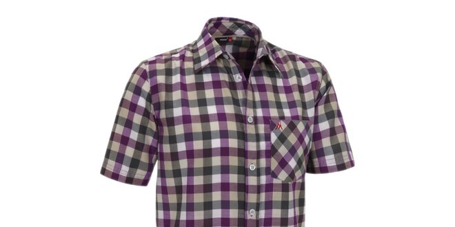 Pánská fialovo-béžová kostkovaná košile s krátkým rukávem Meier