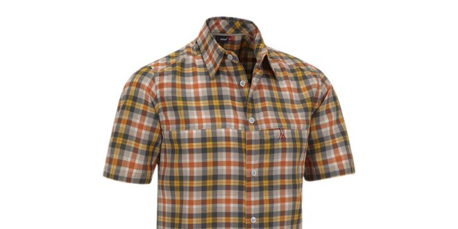 Pánská oranžovo-béžová kostkovaná košile s krátkým rukávem Meier