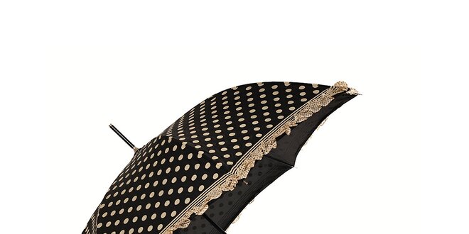 Dámský černý holový deštník Ferré Milano s krémovými puntíky