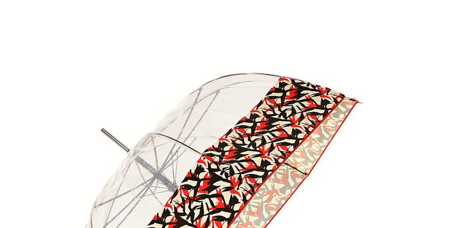 Dámský holový transparentní deštník Ferré Milano s červeným okrajem