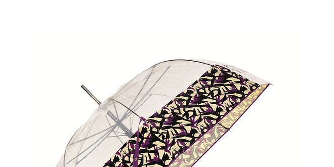 Dámský holový transparentní deštník Ferré Milano s fialovým okrajem