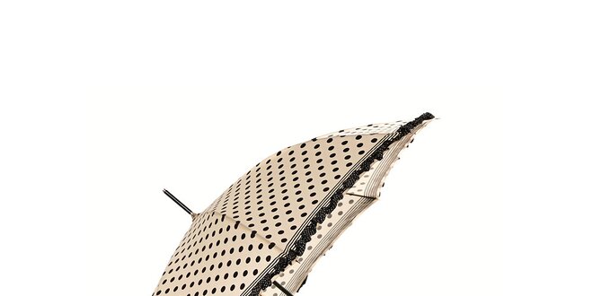Dámský krémový holový deštník Ferré Milano s černými puntíky