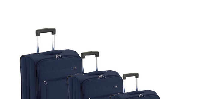 Set tří modrých látkových kufrů na kolečkách Valisa