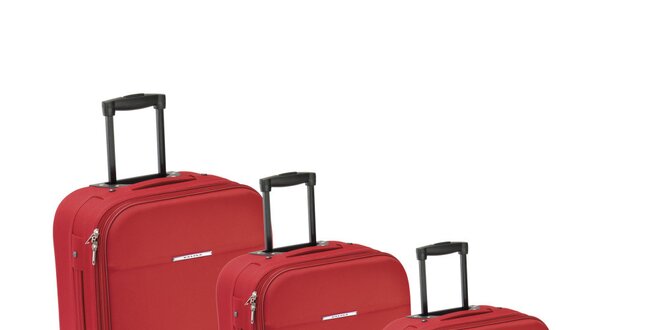 Set tří červených látkových kufrů na kolečkách Valisa