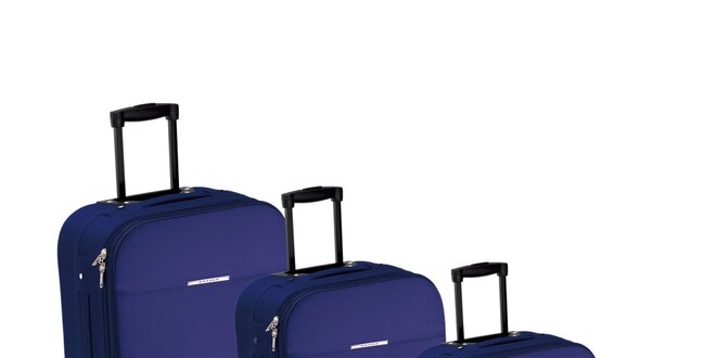 Set tří modrých látkových kufrů na kolečkách Valisa