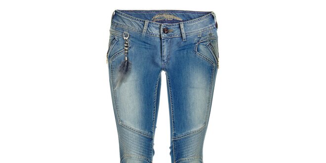 Dámské modré skinny džíny s řetízkem a peříčkem Pepe Jeans