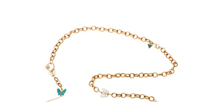 Dámský zlatý ocelový náhrdelník Guess s motýlky