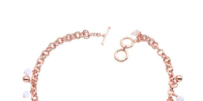 Dámský růžovo-bílý náhrdelník s korálky Guess