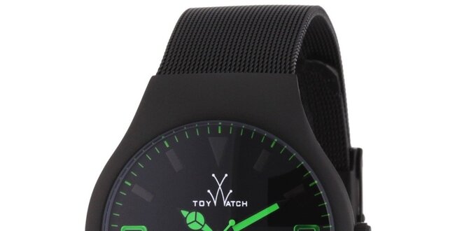 Černé analogové hodinky se zelenými detaily Toy