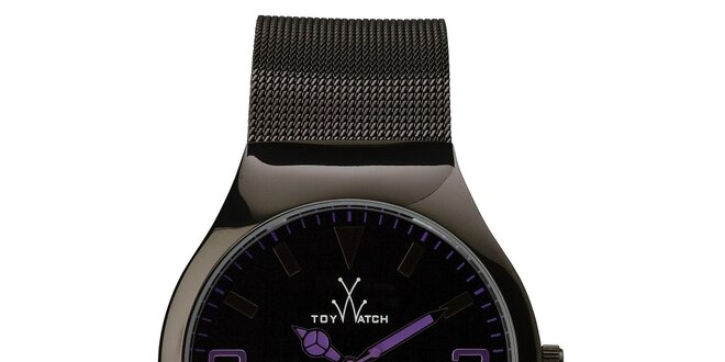 Černé analogové hodinky s fialovými detaily Toy