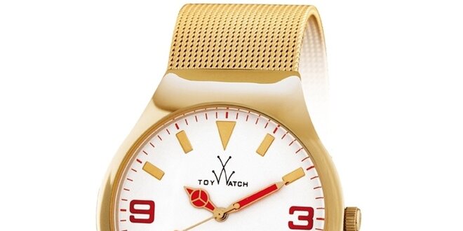 Dámské zlaté analogové náramkové hodinky Toy s červenými detaily