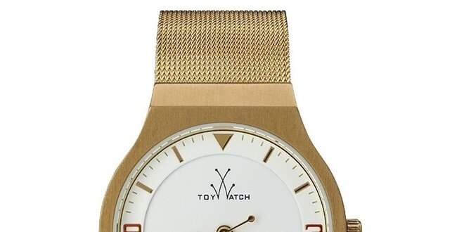 Dámské zlaté analogové hodinky Toy s červenými detaily