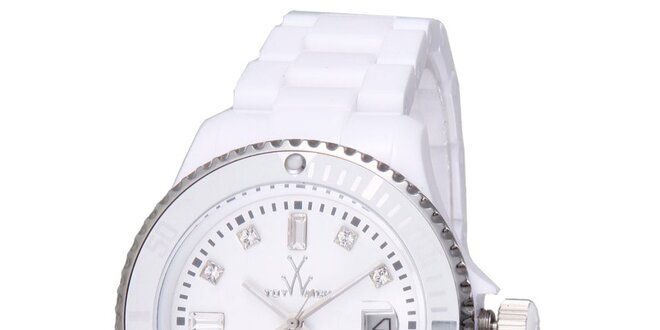 Dámské bílé plastové hodinky Toy s krystaly Swarovski Elements