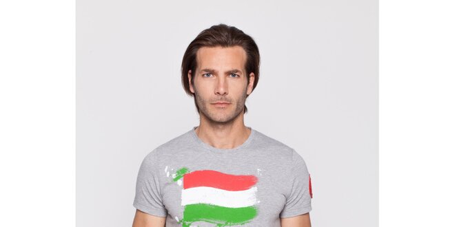 Pánské světle šedivé tričko Giorgio di Mare s maďarskou vlajkou