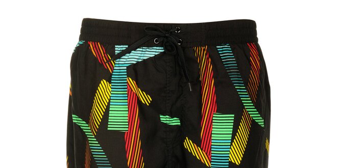 Pánské černé koupací šortky Loap s barevným potiskem
