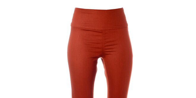 Dámské tmavě oranžové elastické kalhoty Pieces s vysokým pasem