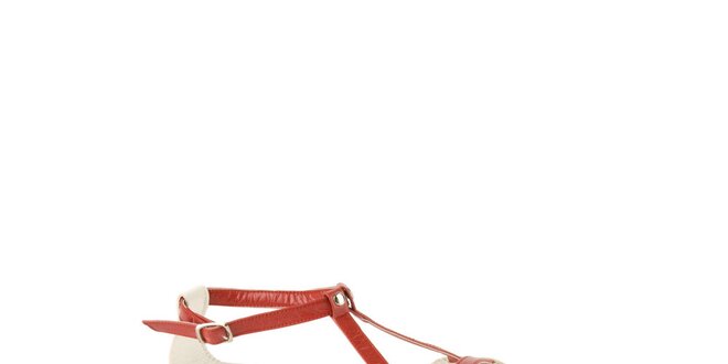 Dámské červené kožené sandály Lise Lindvig s bílou stélkou