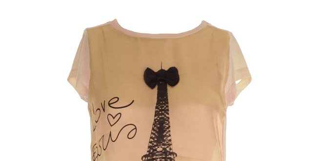 Dámské meruňkové triko s potiskem Eiffelovky Mlle Agathe