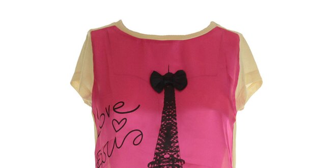 Dámské růžovo-béžové triko s potiskem Eiffelovky Mlle Agathe