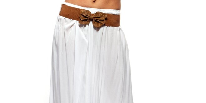 Dámská bílá dlouhá sukně s hnědým páskem Trois Quatorze